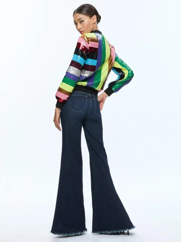 Alice Olivia LONNIE SEQUIN CROPPED VARSITY JACKET Multi Women Jackets Coats