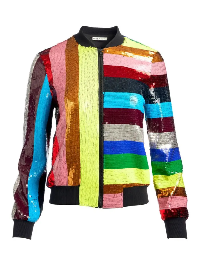 Alice Olivia LONNIE SEQUIN CROPPED VARSITY JACKET Multi Women Jackets Coats