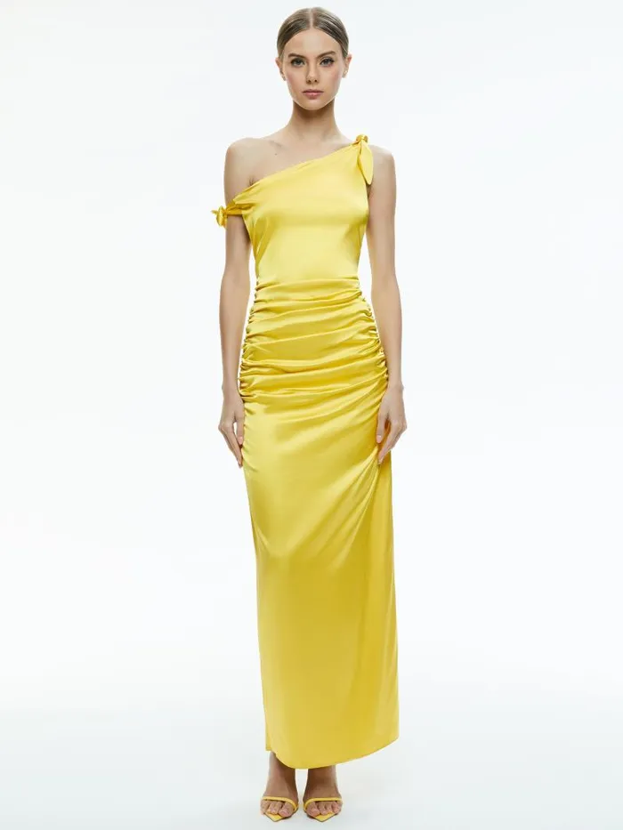 Alice Olivia MARILLA OFF THE SHOULDER RUCHED MAXI DRESS Happy Yellow Women Dresses