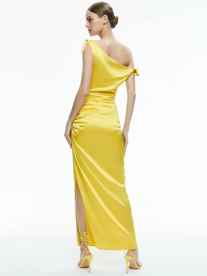 Alice Olivia MARILLA OFF THE SHOULDER RUCHED MAXI DRESS Happy Yellow Women Dresses