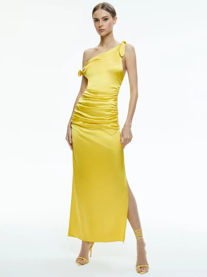 Alice Olivia MARILLA OFF THE SHOULDER RUCHED MAXI DRESS Happy Yellow Women Dresses