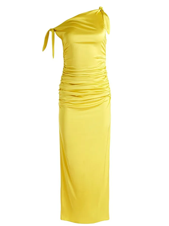 Alice Olivia MARILLA OFF THE SHOULDER RUCHED MAXI DRESS Happy Yellow Women Dresses