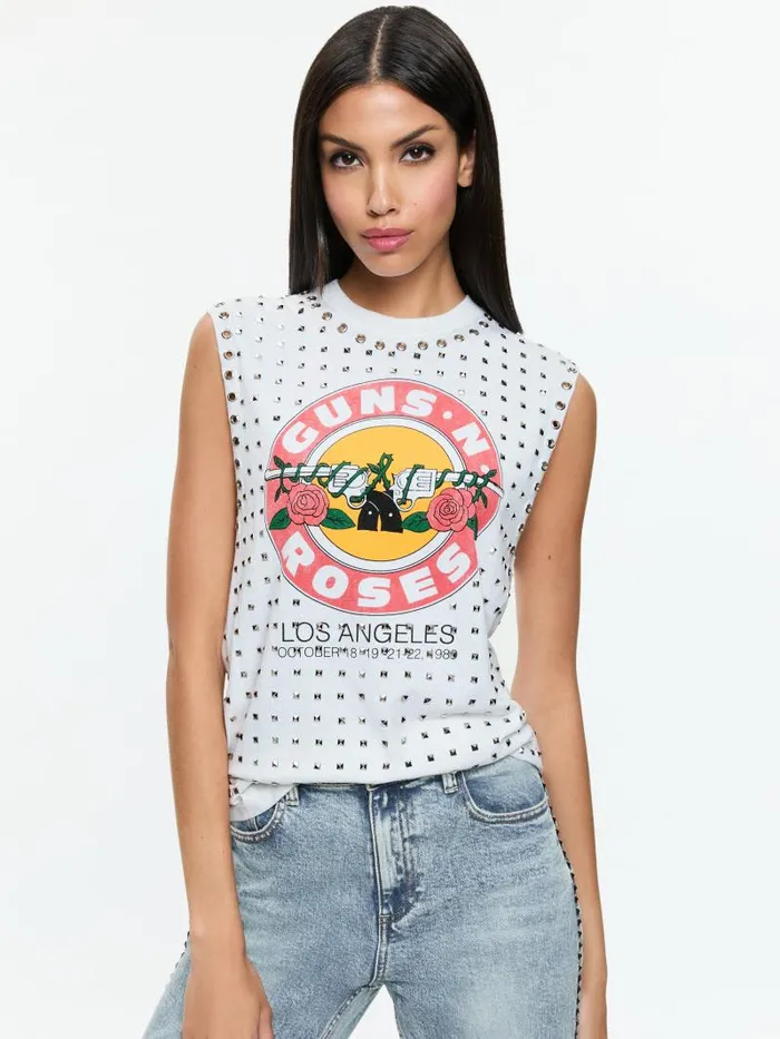 Alice Olivia MICAH EMBELLISHED MUSCLE TANK Off White Multi Women Tops