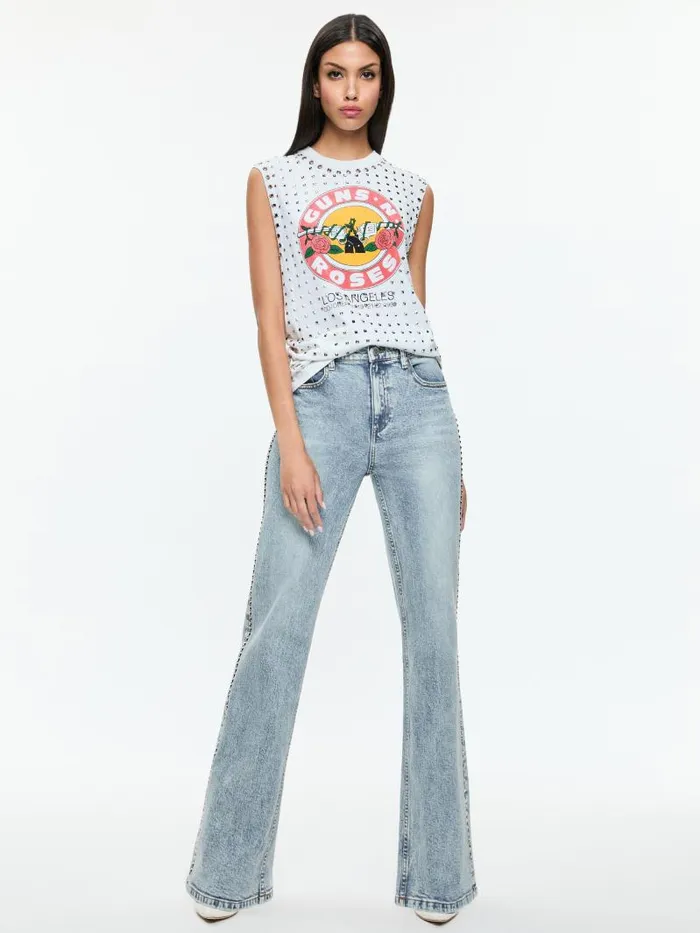 Alice Olivia MICAH EMBELLISHED MUSCLE TANK Off White Multi Women Tops