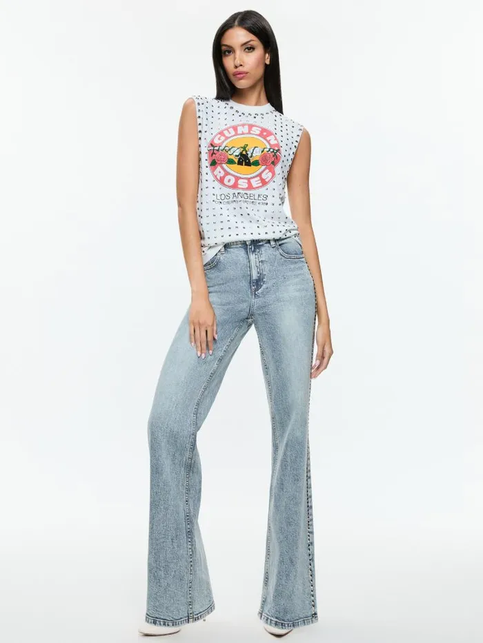 Alice Olivia MICAH EMBELLISHED MUSCLE TANK Off White Multi Women Tops