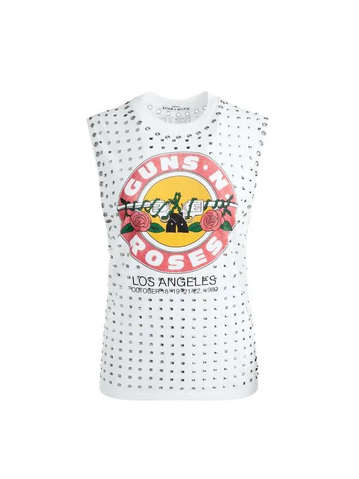 Alice Olivia MICAH EMBELLISHED MUSCLE TANK Off White Multi Women Tops