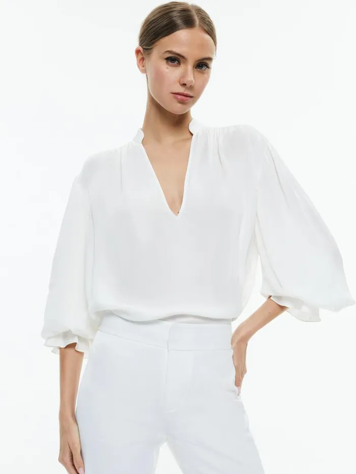 Alice Olivia ONICA COLLARED BLOUSE Off White Women Tops