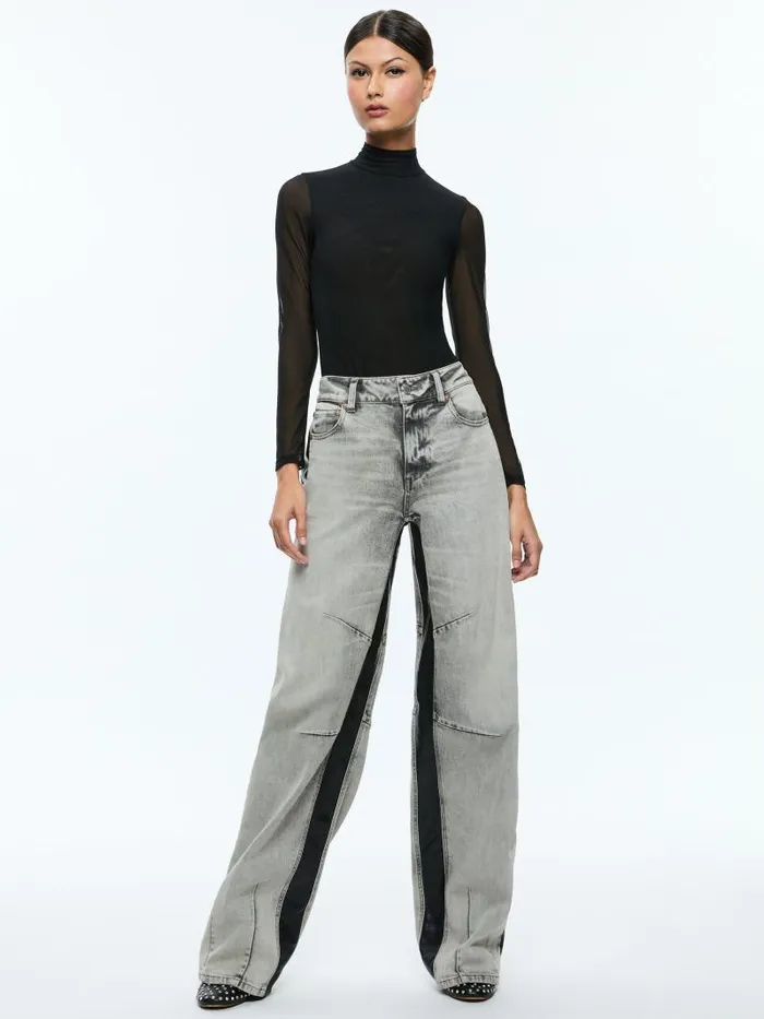 Alice Olivia PARKER LOW RISE BALLOON LEG JEAN WITH CONTRAST PANELING Hayden Smokey Grey Women Pants