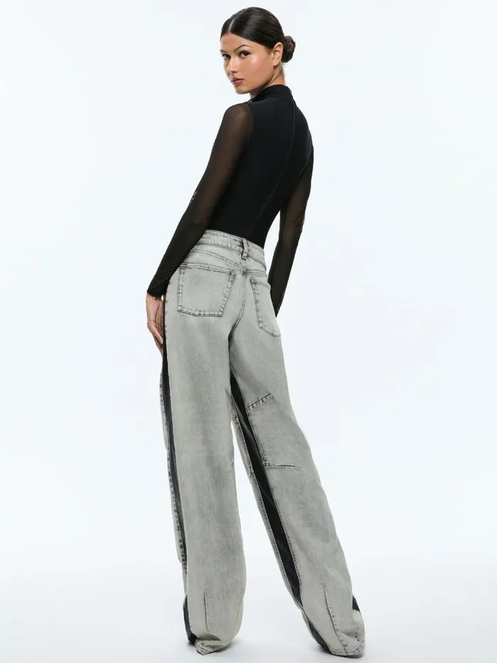 Alice Olivia PARKER LOW RISE BALLOON LEG JEAN WITH CONTRAST PANELING Hayden Smokey Grey Women Pants