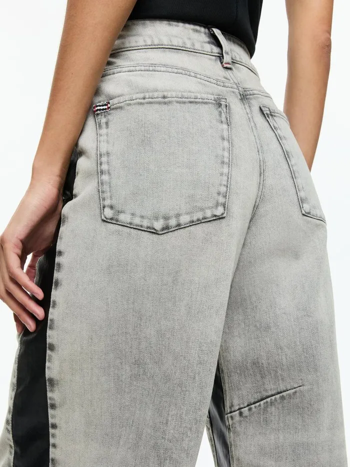 Alice Olivia PARKER LOW RISE BALLOON LEG JEAN WITH CONTRAST PANELING Hayden Smokey Grey Women Pants