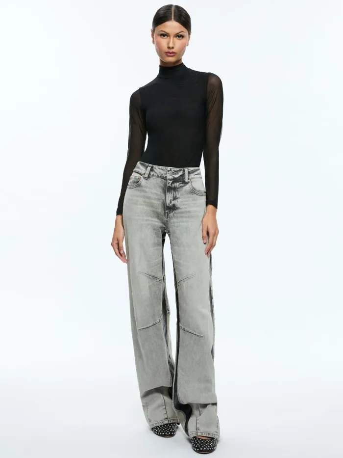 Alice Olivia PARKER LOW RISE BALLOON LEG JEAN WITH CONTRAST PANELING Hayden Smokey Grey Women Pants