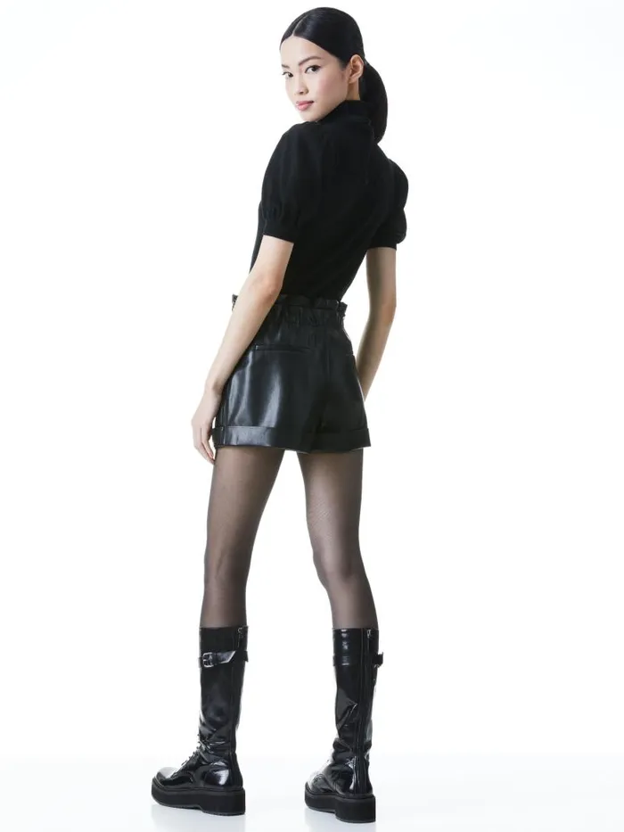 Alice Olivia REAGAN VEGAN LEATHER PAPERBAG SHORT Black Women Shorts