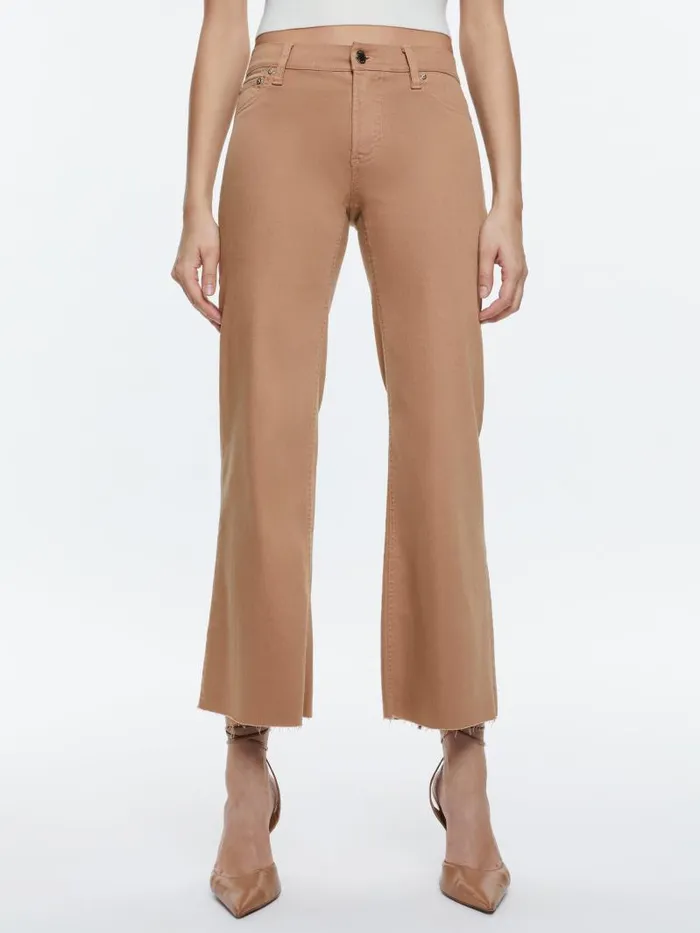 Alice Olivia ROXIE LOW RISE STRAIGHT FLARE CROPPED JEAN Camel Women Jeans