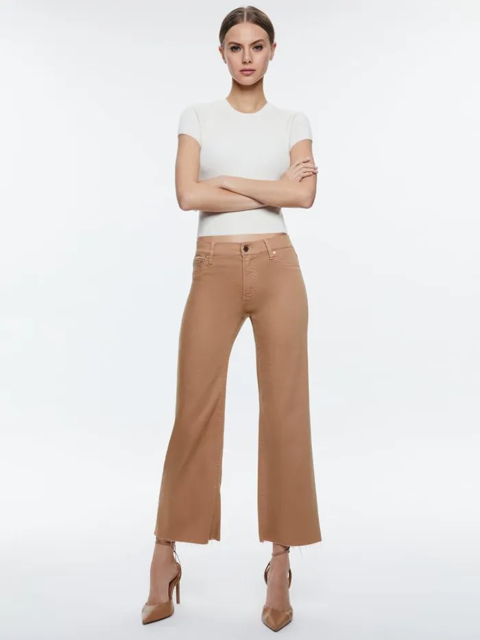 Alice Olivia ROXIE LOW RISE STRAIGHT FLARE CROPPED JEAN Camel Women Jeans