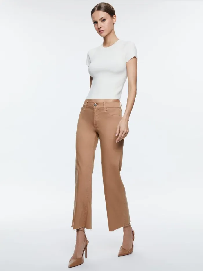Alice Olivia ROXIE LOW RISE STRAIGHT FLARE CROPPED JEAN Camel Women Jeans