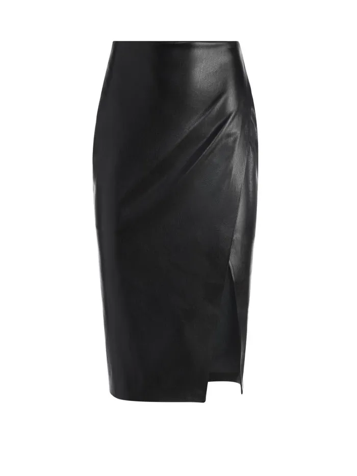 Alice Olivia SIOBHAN FRONT WRAP MIDI SKIRT Black Women Skirts