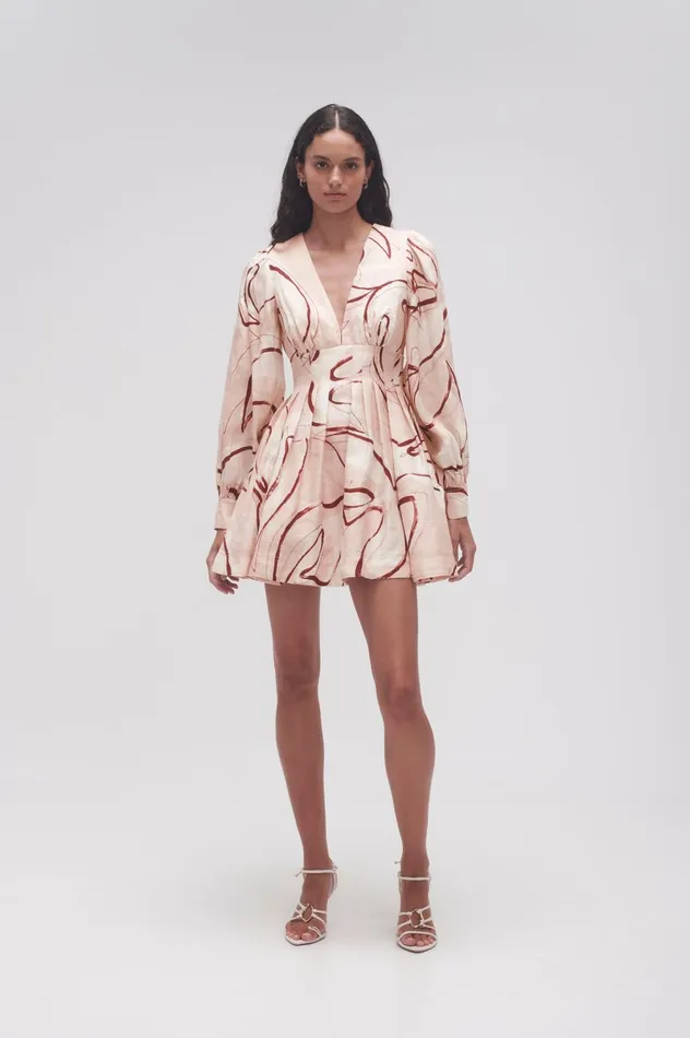 Amelia Plunge Mini Dress Whimsical Dove Women Aje Mini Dresses