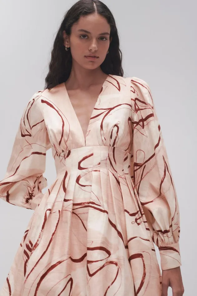 Amelia Plunge Mini Dress Whimsical Dove Women Aje Mini Dresses