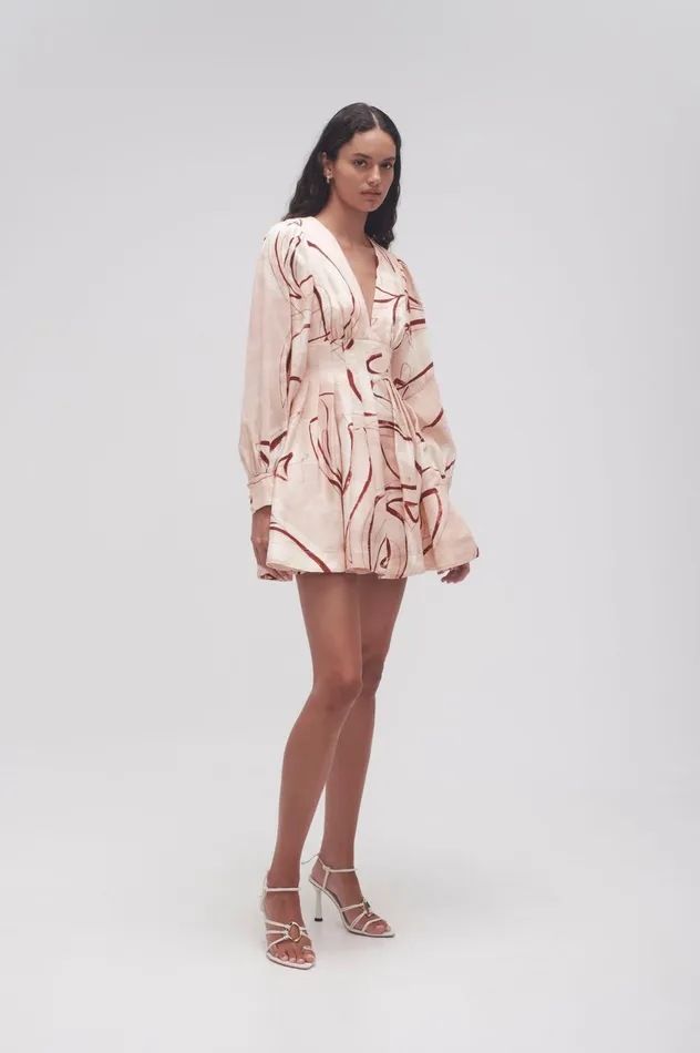 Amelia Plunge Mini Dress Whimsical Dove Women Aje Mini Dresses