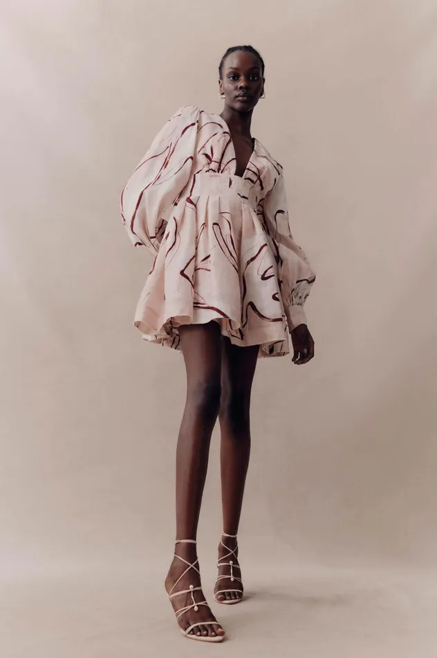 Amelia Plunge Mini Dress Whimsical Dove Women Aje Mini Dresses