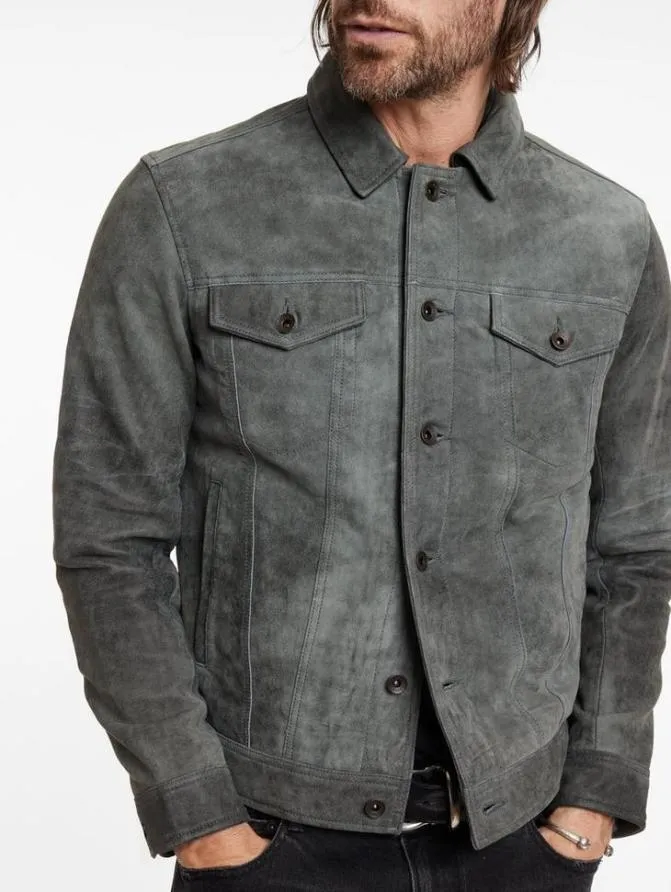 ANDREW TRUCKER JACKET Grey Stone Clothing John Varvatos Leather Jackets