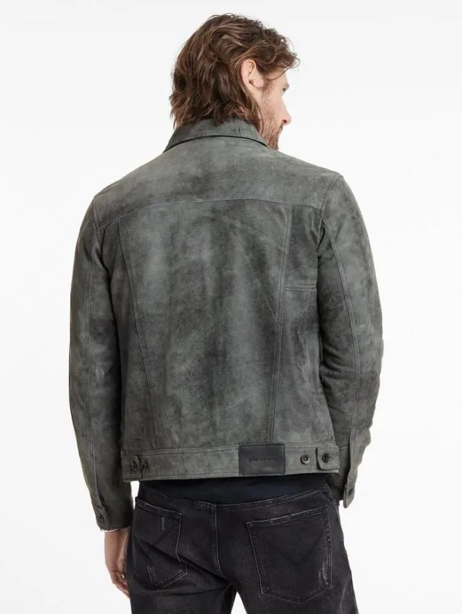 ANDREW TRUCKER JACKET Grey Stone Clothing John Varvatos Leather Jackets