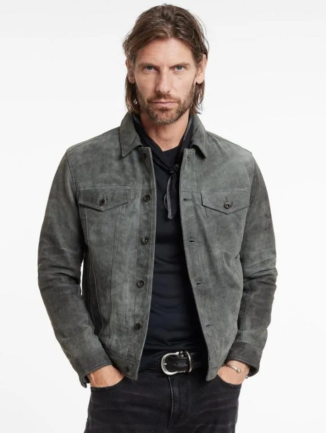 ANDREW TRUCKER JACKET Grey Stone Clothing John Varvatos Leather Jackets