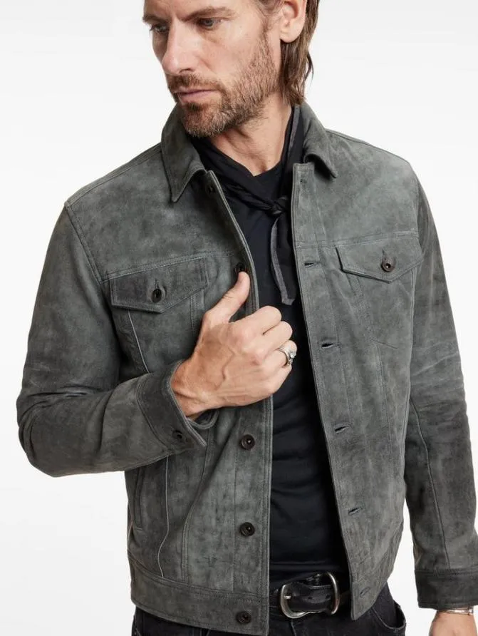 ANDREW TRUCKER JACKET Grey Stone Clothing John Varvatos Leather Jackets
