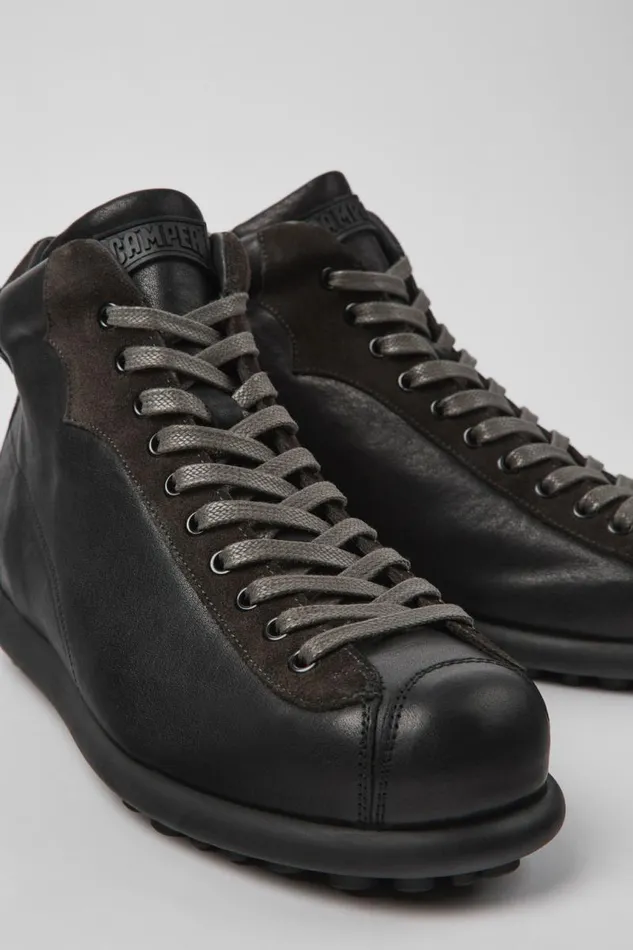 Ankle Boots Men Camper Pelotas Black Vegetable Tanned Leather Shoes