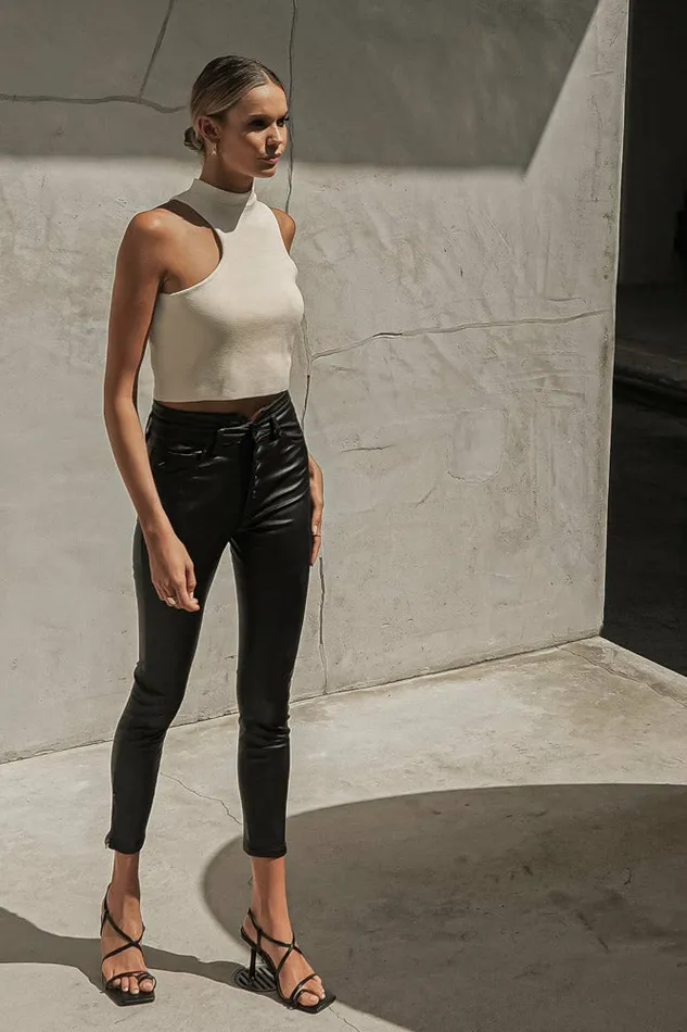 Asymmetrical Mock Neck Tank In Cream 8211 FINAL SALE Cream Women Bohme Tops