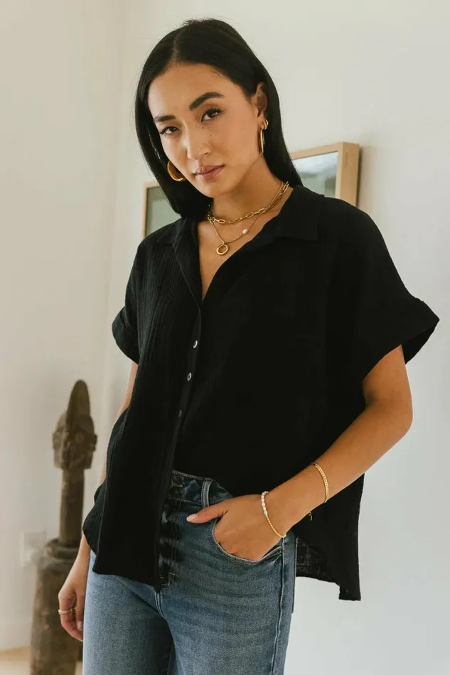 Aurelia Button Up Top In Black Black Women Bohme Tops
