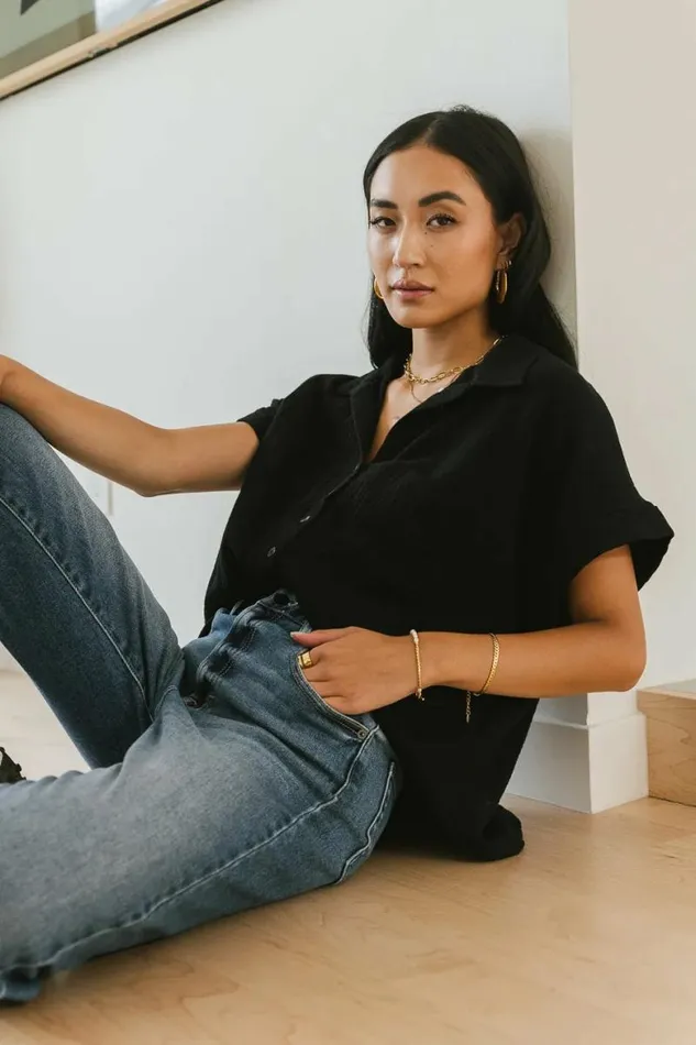 Aurelia Button Up Top In Black Black Women Bohme Tops