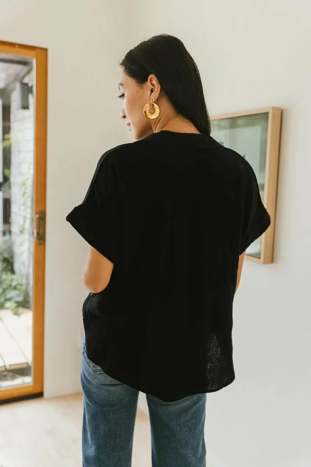 Aurelia Button Up Top In Black Black Women Bohme Tops