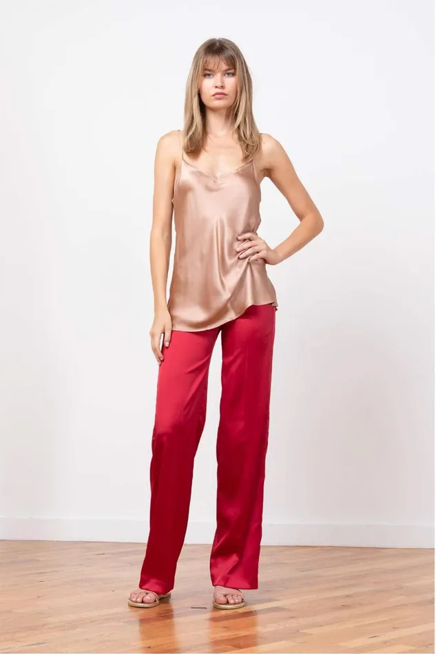 Avenue Montaigne FLAVIA Satin Red Women Pants