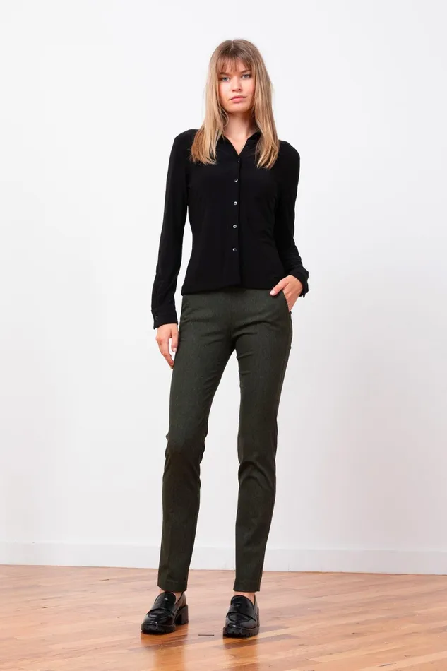 Avenue Montaigne LOUIS Flannel Olive Green Women Pants