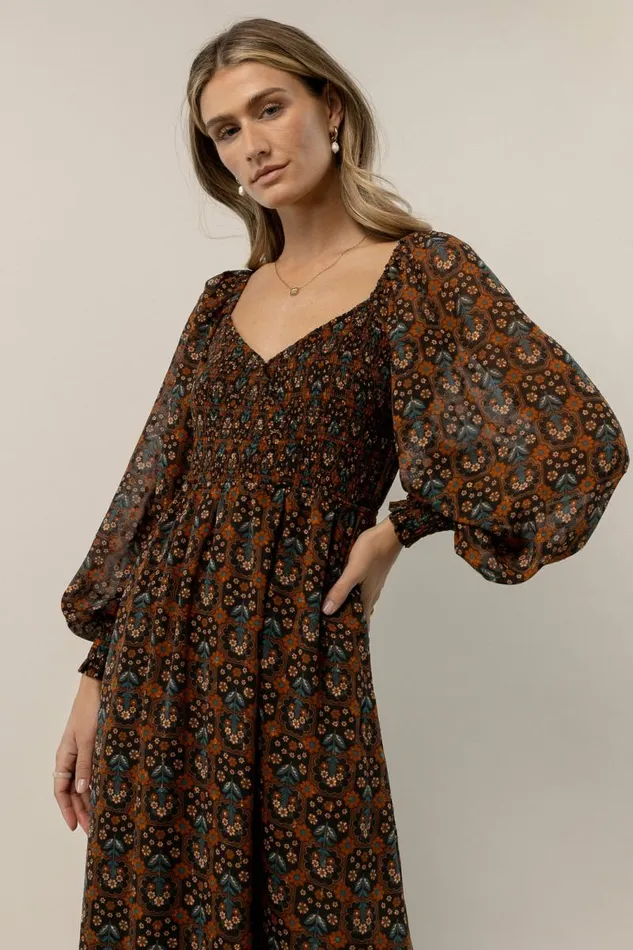 Averie Floral Midi Dress In Navy Navy Women Bohme Dresses