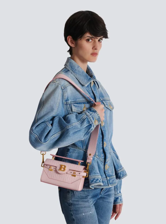 BBuzz 19 Bag In Grained PB Labyrinth Leather Pink Women Balmain Handbags