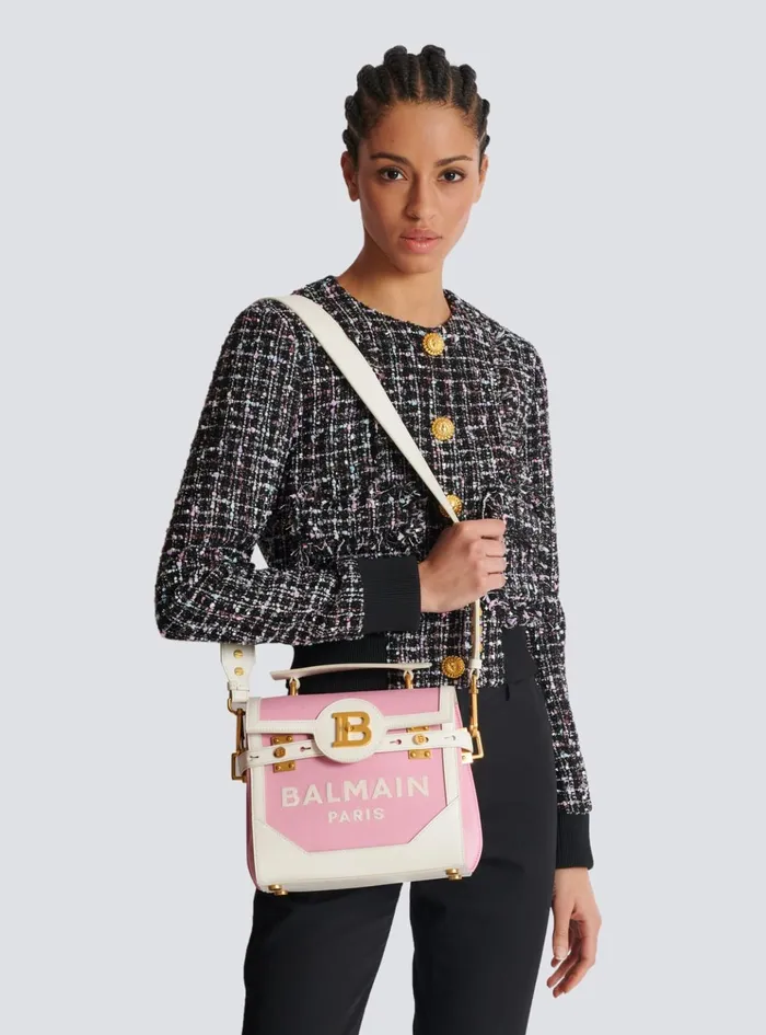 BBuzz 23 Canvas And Leather Bag Pink Women Balmain Handbags