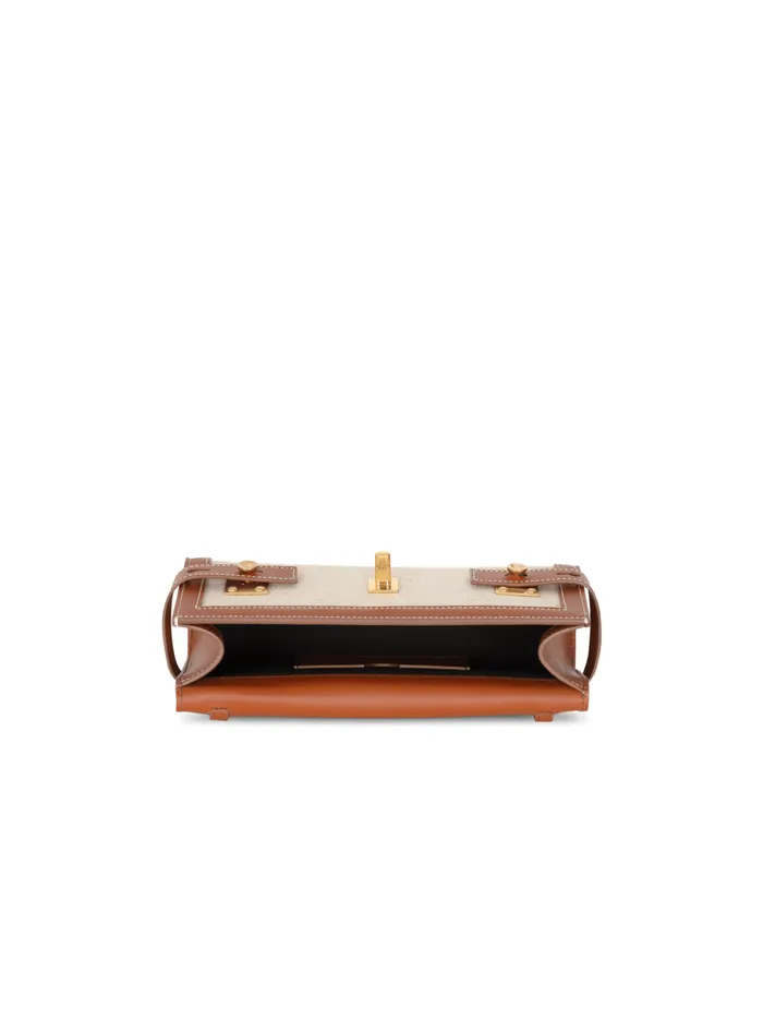 BBuzz 23 Leather And Canvas Clutch Bag Brown Women Balmain Clutches