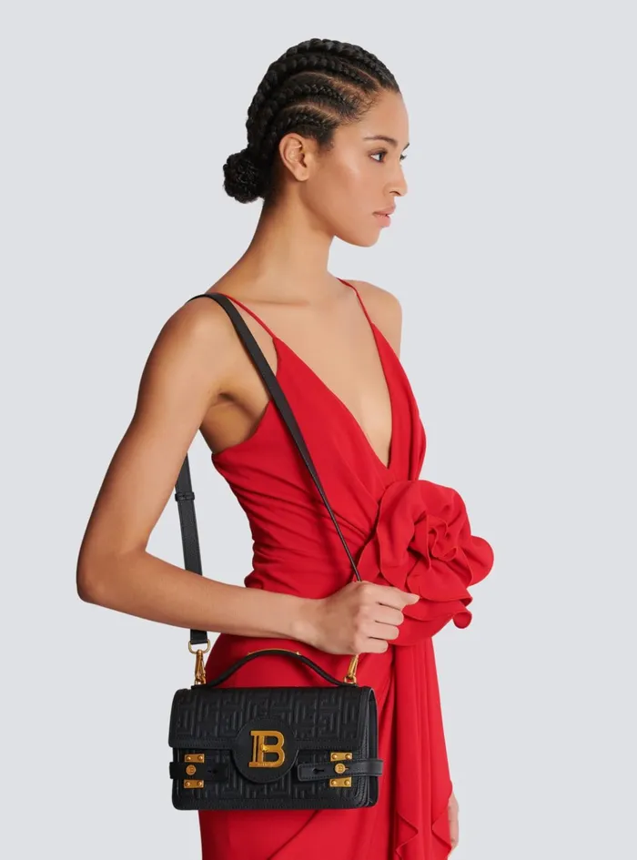 BBuzz 24 Grained Monogram Leather Shoulder Bag Black Women Balmain Handbags