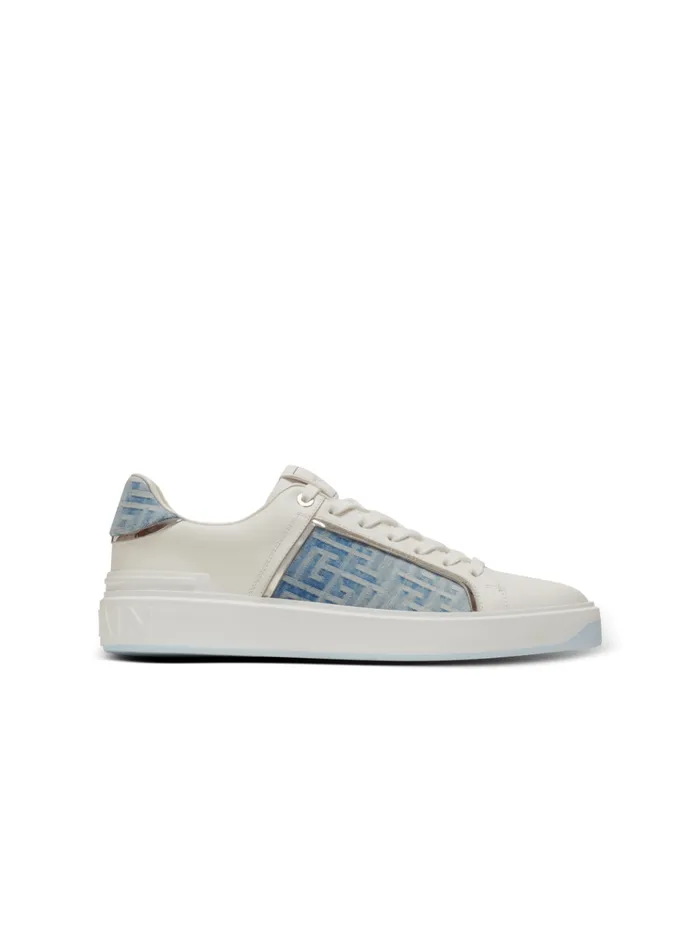 BCourt Sneakers In Leather And Denim Blue Men Balmain Sneakers