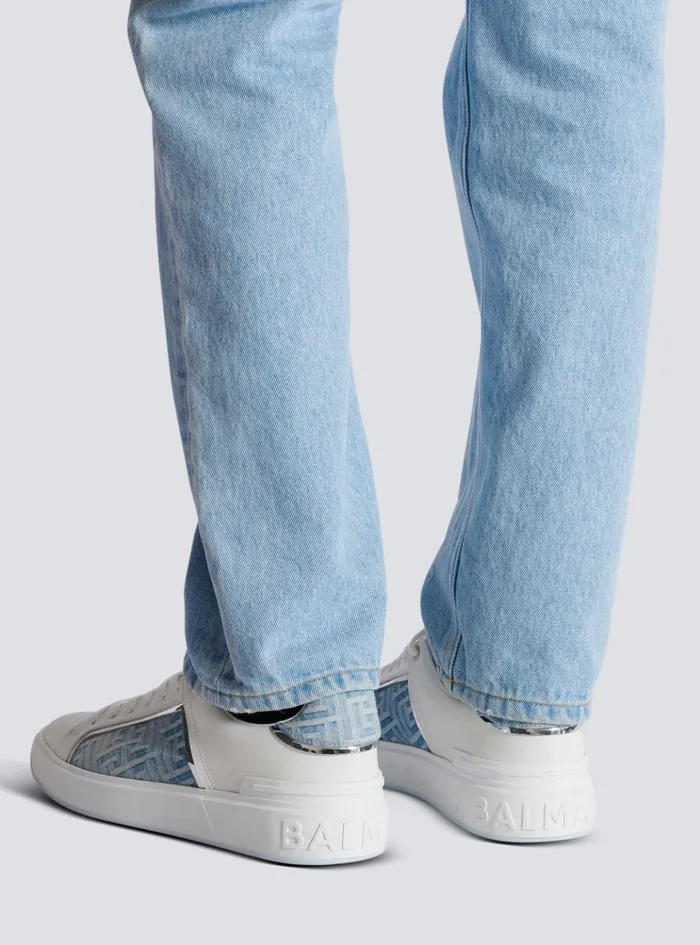BCourt Sneakers In Leather And Denim Blue Men Balmain Sneakers