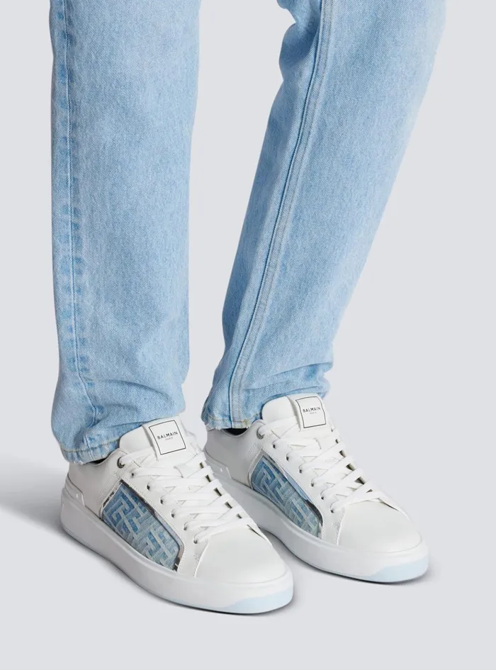 BCourt Sneakers In Leather And Denim Blue Men Balmain Sneakers