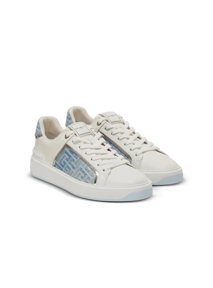 BCourt Sneakers In Leather And Denim Blue Men Balmain Sneakers