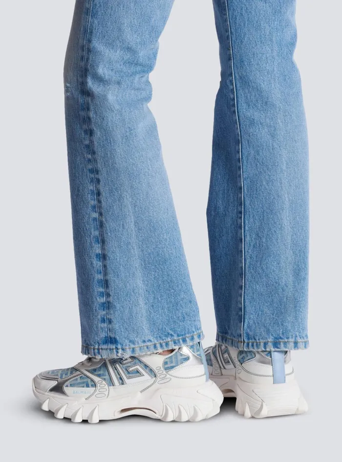 BEast Sneakers In Monogrammed PB Labyrinth Denim Navy Women Balmain Sneakers
