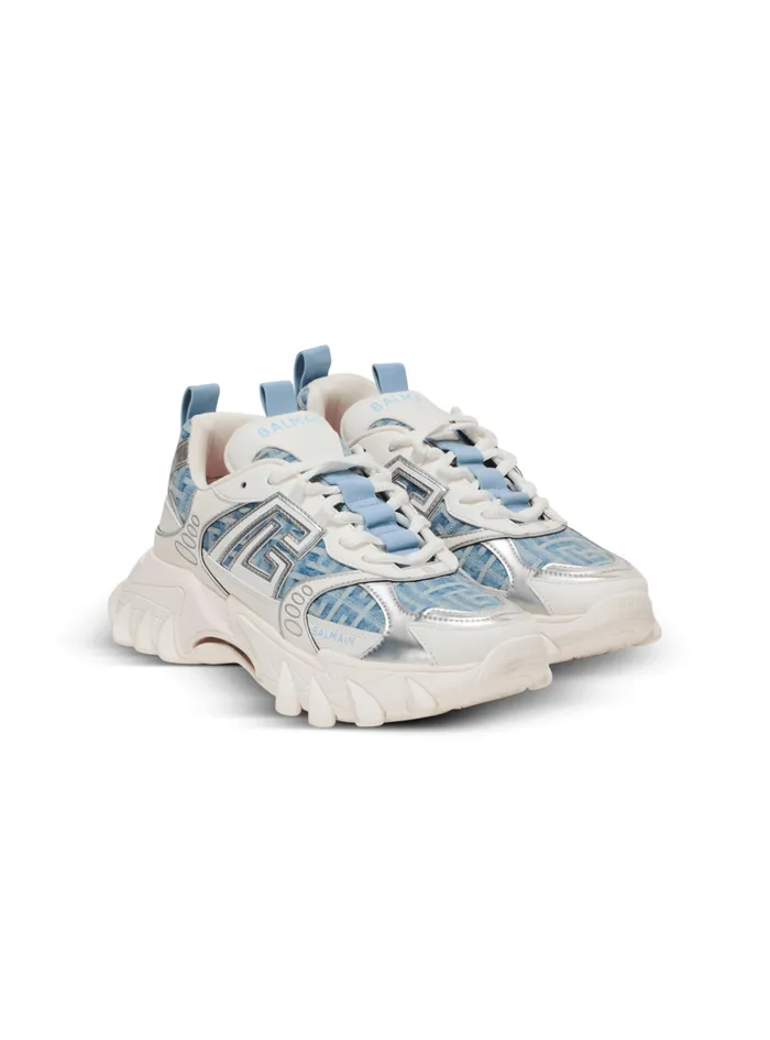 BEast Sneakers In Monogrammed PB Labyrinth Denim Navy Women Balmain Sneakers