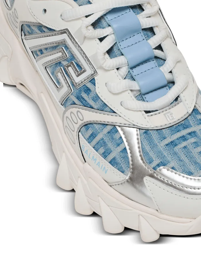 BEast Sneakers In Monogrammed PB Labyrinth Denim Navy Women Balmain Sneakers