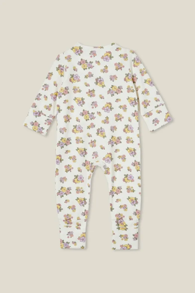 Baby Rompers and All In Ones Cotton On The Billie Long Sleeve Zip Romper Vanillavintage Lilac Ava Floral