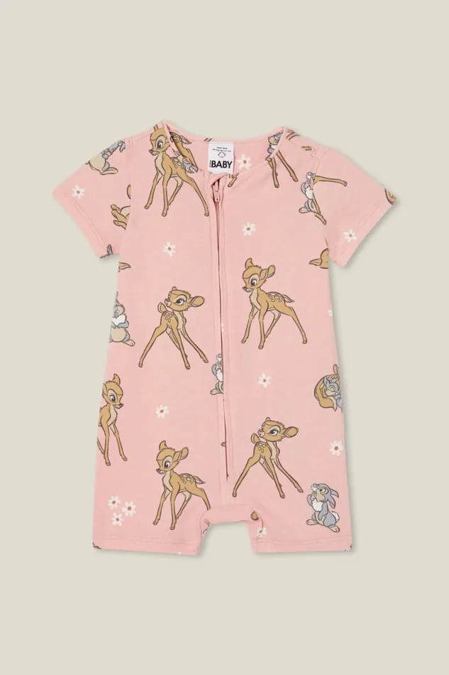 Baby Rompers and All In Ones Cotton On The Billie Short Sleeve Zip Romper License Lcn Dis Zephyrbotanical Bambi