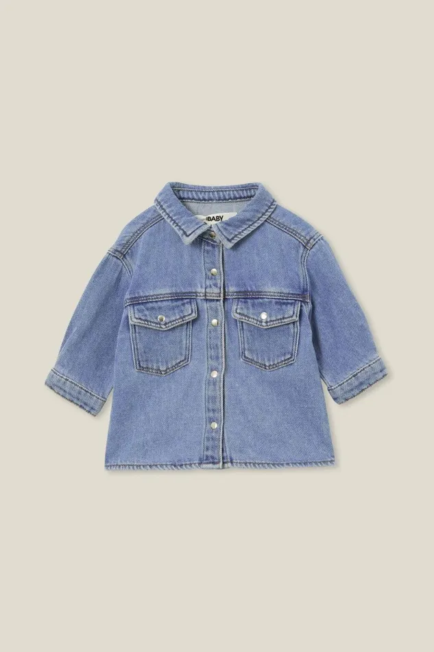 Baby Tops Jackets and Sweaters Cotton On Miles Baby Denim Shacket Byron Mid Blue
